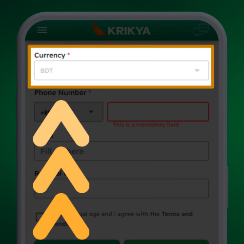 Select BDT currency in Krikya App