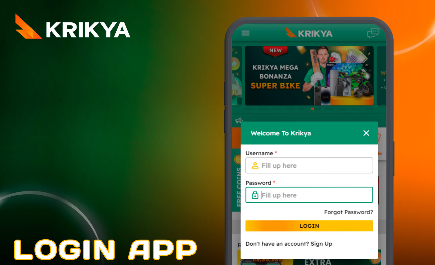 You can use the app to log in to the Krikya bookmaker