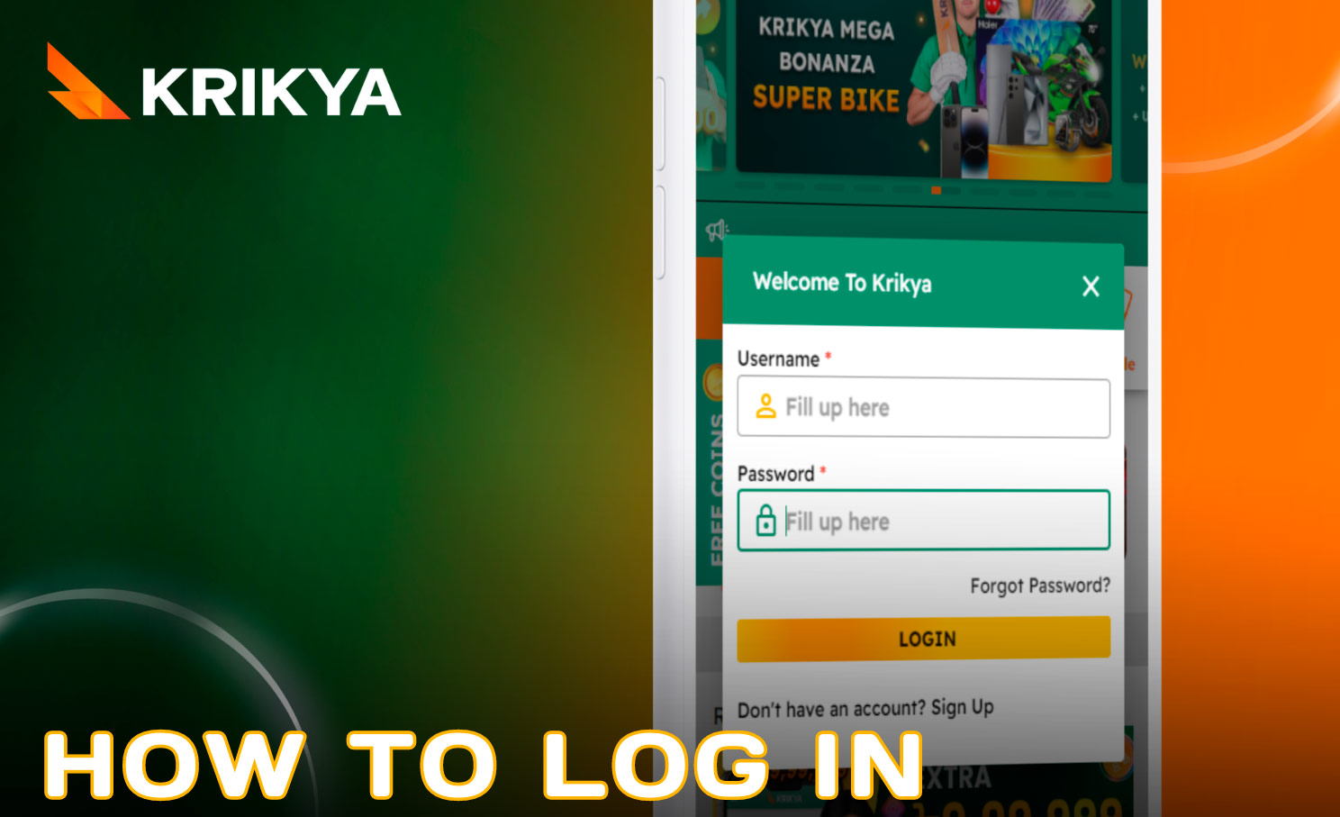 Steps to log in to the Krikya app