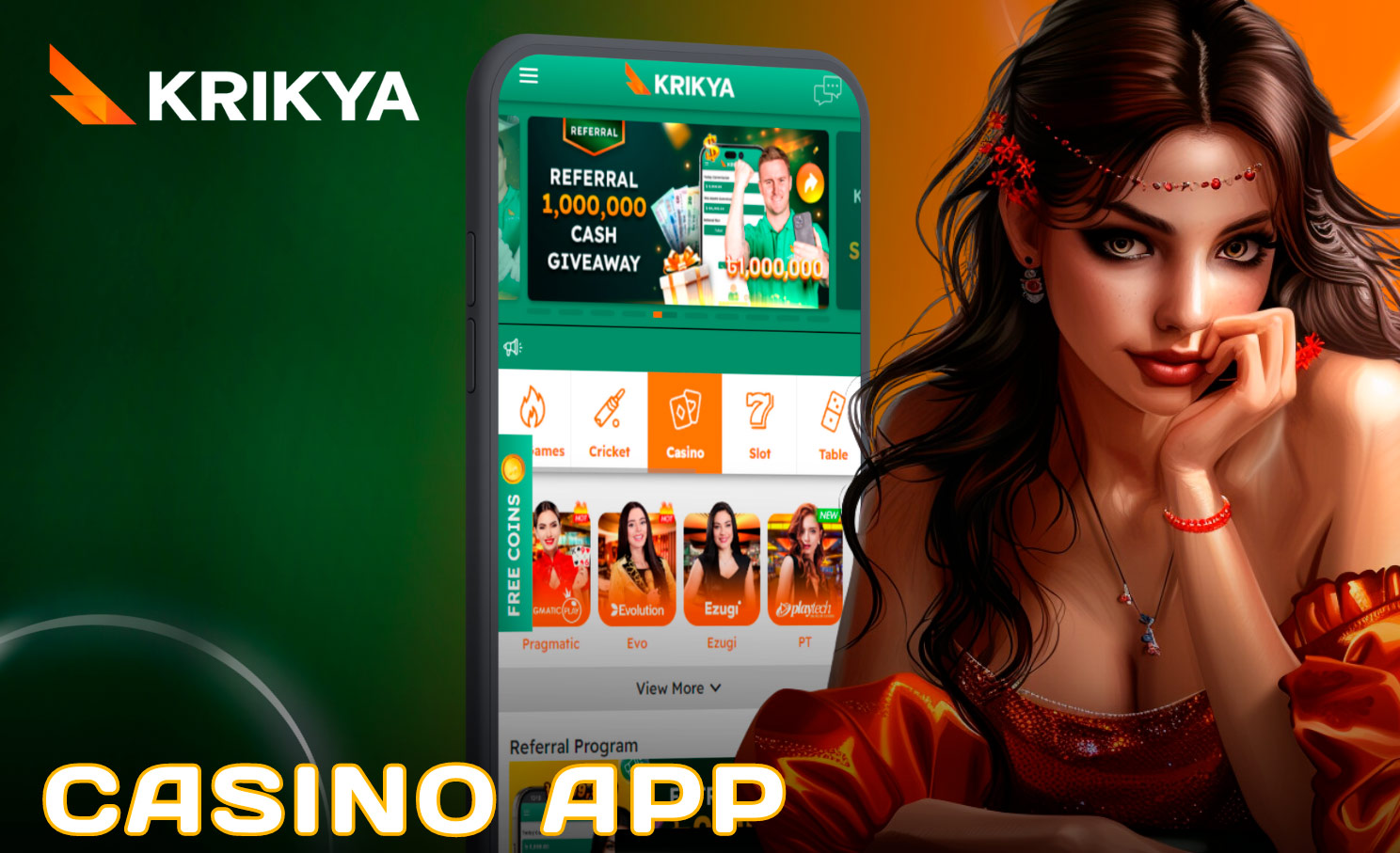 The Krikya casino app has a variety of gaming options